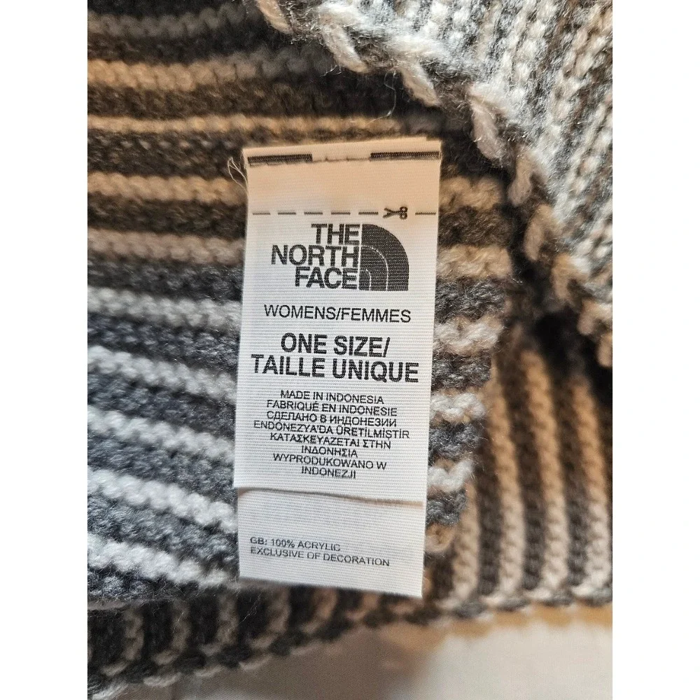 The North Face Womens Gray White Striped Ribbed Knit Winter Scarf One Size